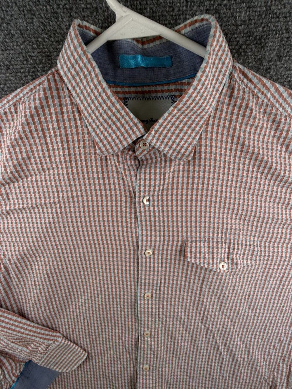 Tommy Bahama Long Sleeve Button Up Shirt Hawaii Orange Blue Geometric XL Cotton